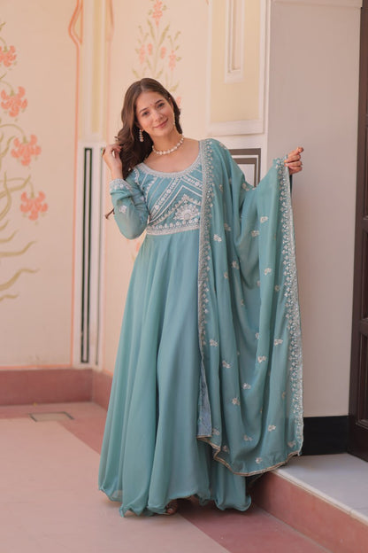 Sequin Bead Umbrella Anarkali Gown