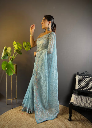 Sequin Scroll Embroidered Saree