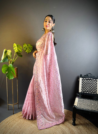 Sequin Scroll Embroidered Saree