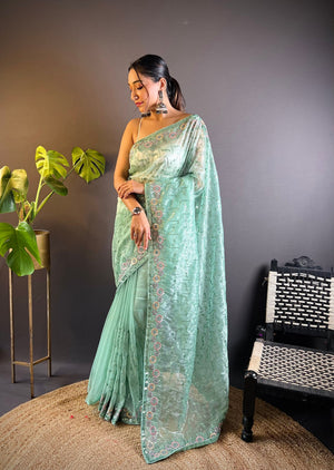 Sequin Scroll Embroidered Saree