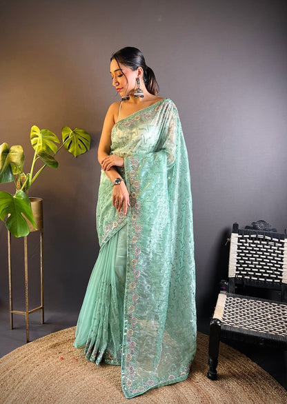Sequin Scroll Embroidered Saree