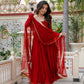 Red Mirror Trim Anarkali Gown