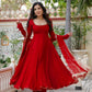 Red Mirror Trim Anarkali Gown