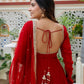 Red Mirror Trim Anarkali Gown