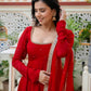Red Mirror Trim Anarkali Gown