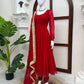 Red Mirror Trim Anarkali Gown