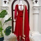 Red Mirror Trim Anarkali Gown