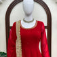 Red Mirror Trim Anarkali Gown