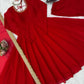 Red Mirror Trim Anarkali Gown