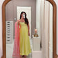 Yellow Lace Trim Anarkali Gown