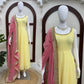 Yellow Lace Trim Anarkali Gown