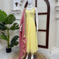 Yellow Lace Trim Anarkali Gown