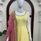 Yellow Lace Trim Anarkali Gown