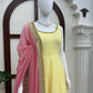 Yellow Lace Trim Anarkali Gown