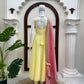 Yellow Lace Trim Anarkali Gown