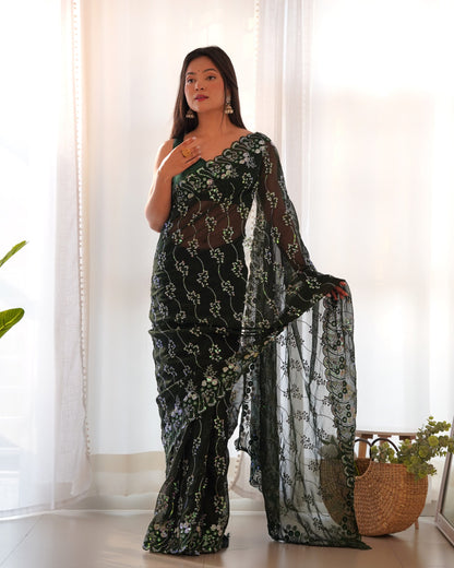 Sequin Green Embroidered Saree