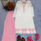 Ivory Pink Bow Embroidered Set