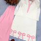 Ivory Pink Bow Embroidered Set