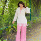 Ivory Pink Bow Embroidered Set