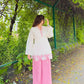 Ivory Pink Bow Embroidered Set