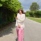 Ivory Pink Bow Embroidered Set