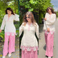 Ivory Pink Bow Embroidered Set