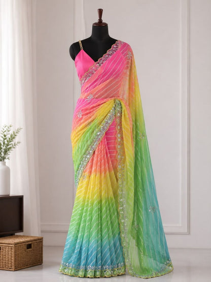 Rainbow Bandhani Leheriya Saree