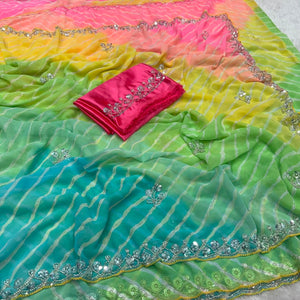 Rainbow Bandhani Leheriya Saree