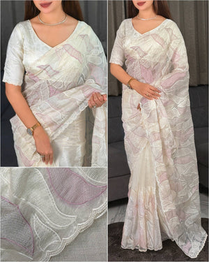 Ivory Turkish Organza Saree