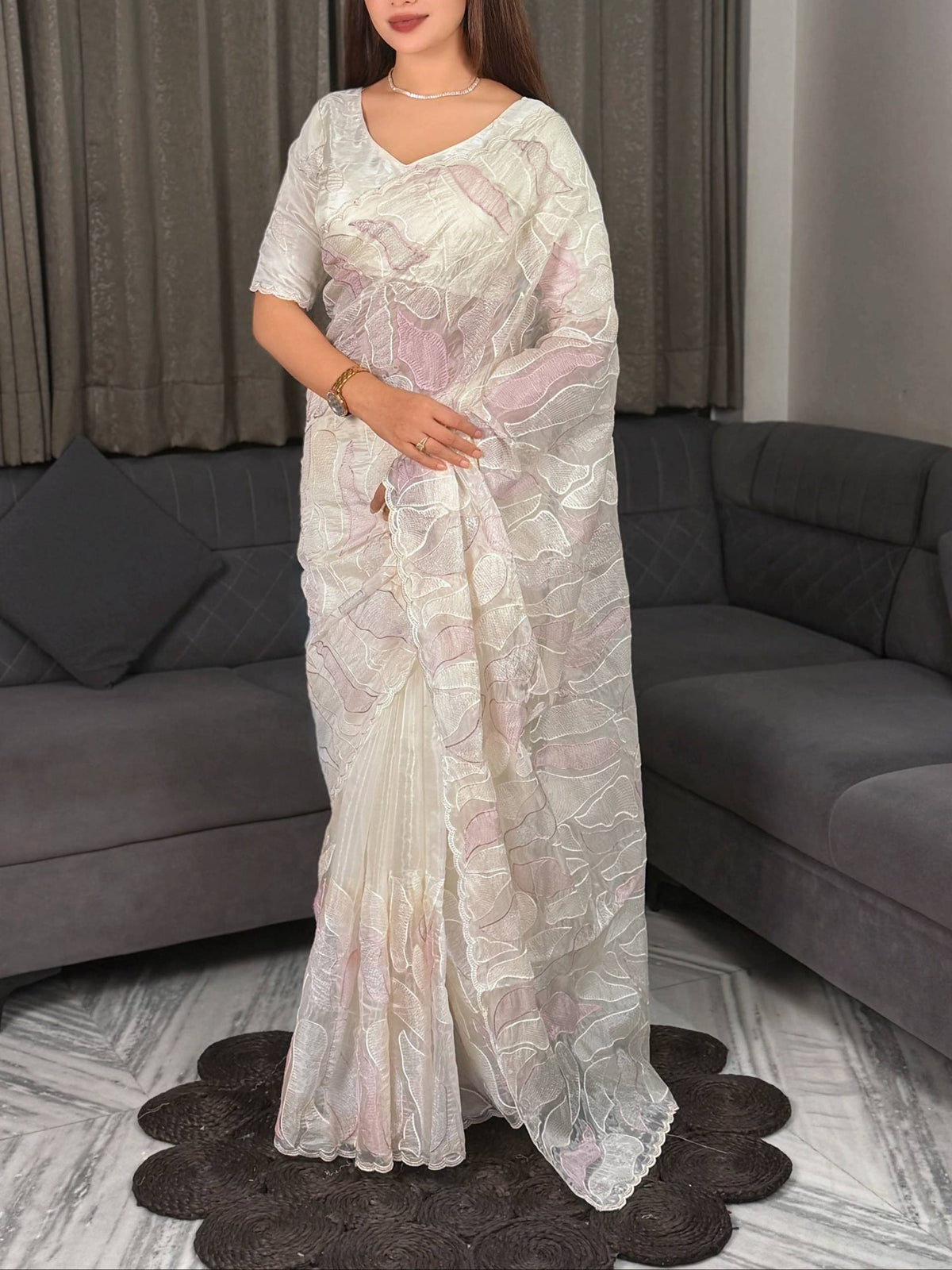 Ivory Turkish Organza Saree