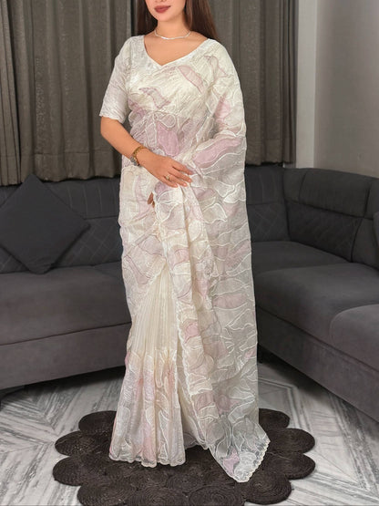 Ivory Turkish Organza Saree