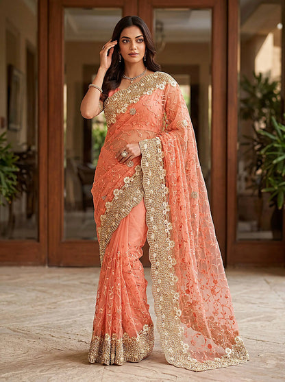 Beautiful Net Saree with Pearl Diamond Embroidery