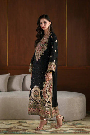 Black Paisley Embroidered Kaftan