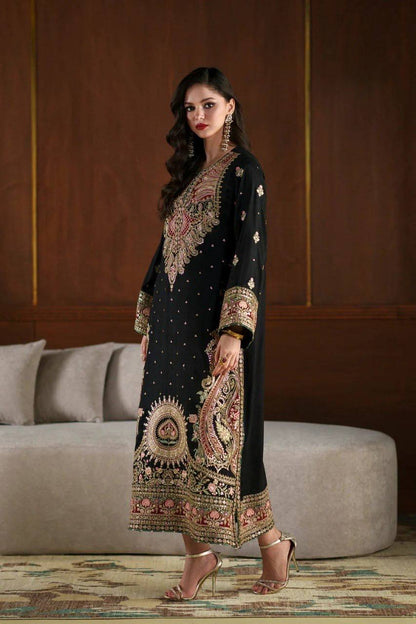 Black Paisley Embroidered Kaftan