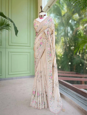 Floral Sequin Border Saree