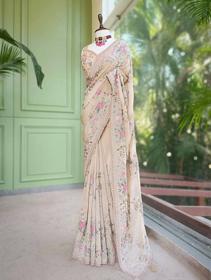 Floral Sequin Border Saree
