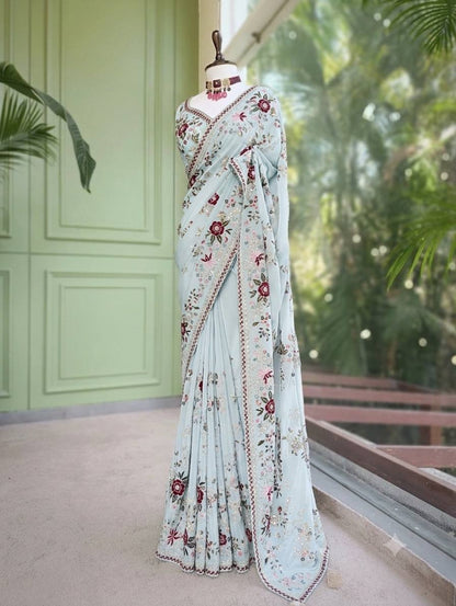 Floral Sequin Border Saree