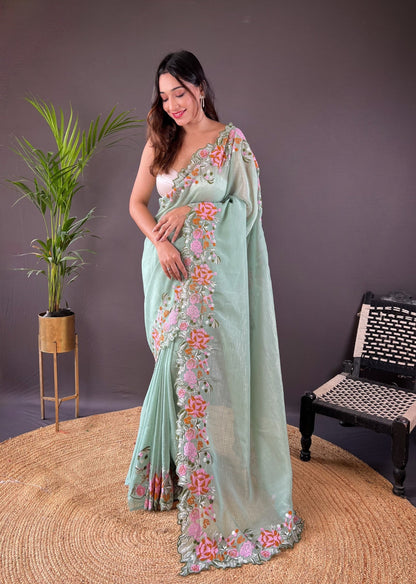 Floral Cross-Stitch Border Saree