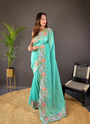 Floral Cross-Stitch Border Saree