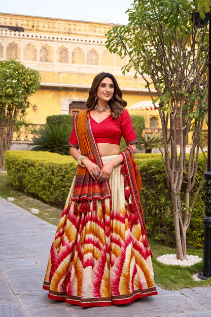 Tasar Silk Tie-Dye Printed Lehenga Choli Set with Dupatta – Festive Wear