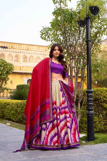 Tasar Silk Tie-Dye Printed Lehenga Choli Set with Dupatta – Festive Wear
