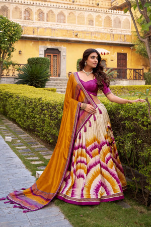 Tasar Silk Tie-Dye Printed Lehenga Choli Set with Dupatta – Festive Wear
