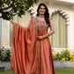 Embroidered Vichitra Silk Gown with Dupatta for Festive and Party Wear