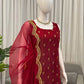 Embroidered Roman Glass Kurta Pant Set with Organza Dupatta for Festive Wear