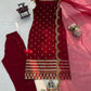 Embroidered Roman Glass Kurta Pant Set with Organza Dupatta for Festive Wear