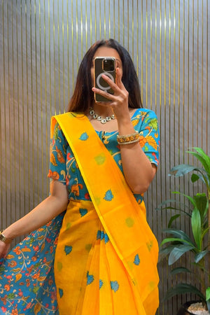 Marigold Kalamkari Gown Saree