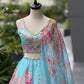 Sky Blue Floral Organza Lehenga Set
