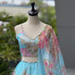 Sky Blue Floral Organza Lehenga Set