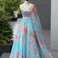 Sky Blue Floral Organza Lehenga Set