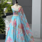 Sky Blue Floral Organza Lehenga Set